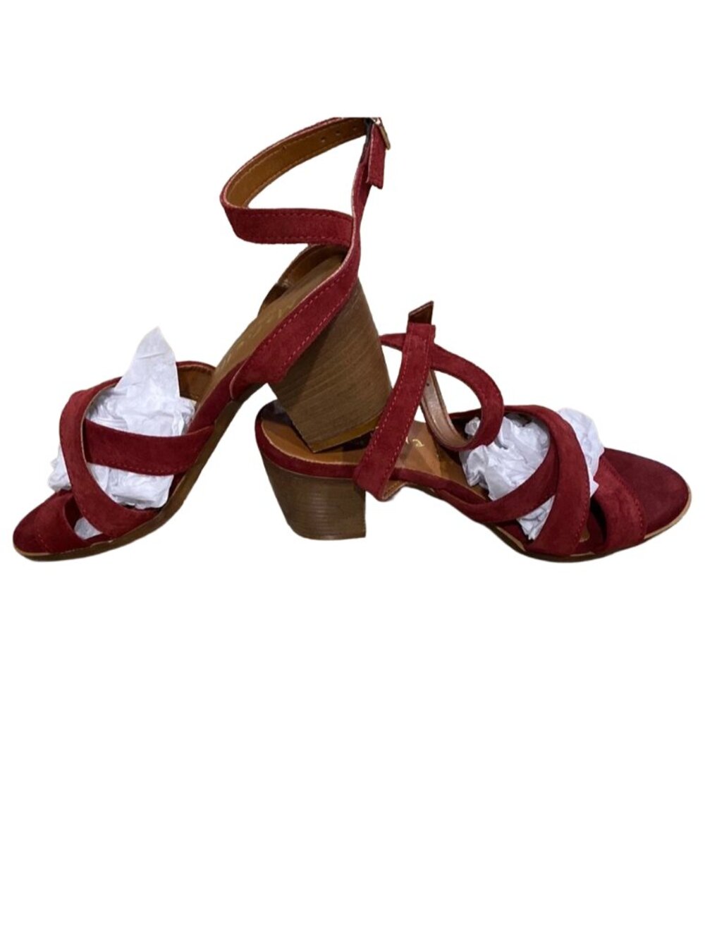 Red Sandals Italian with Suede Straps and Block Heel by Mariela